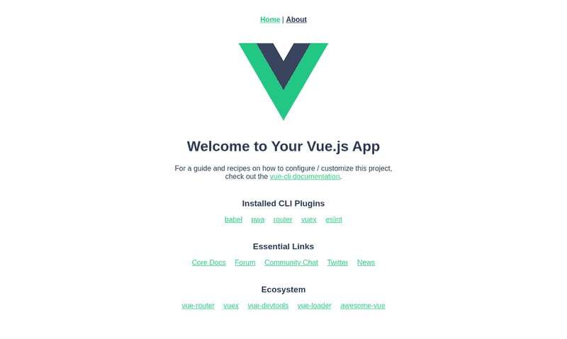 The Vue welcome screen.