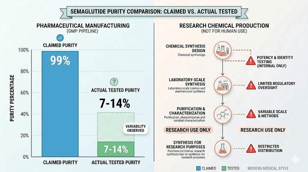Research chemical semaglutide purity testing results comparison chart