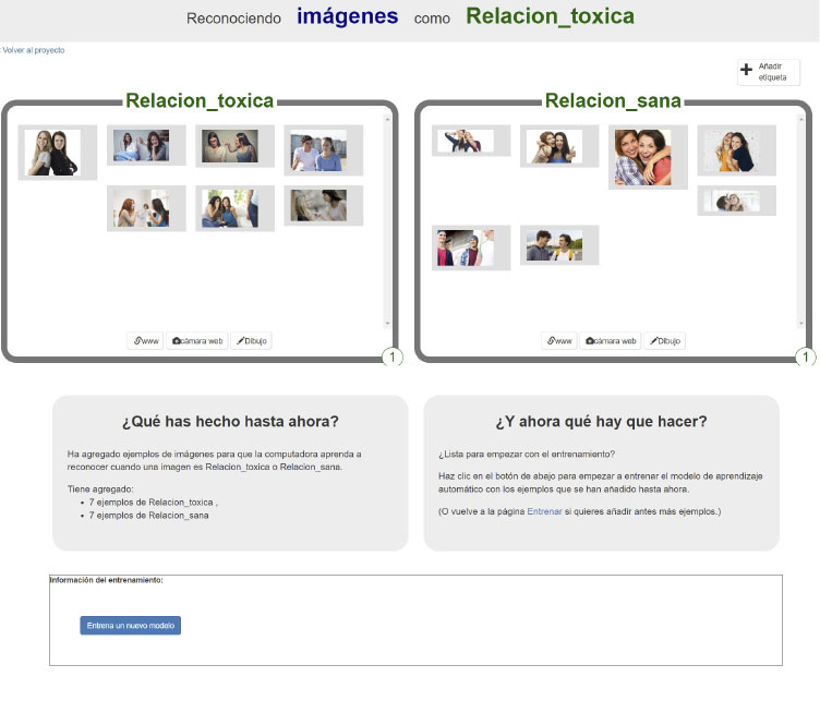 Machine Learning for Kids entrenando con imágenes