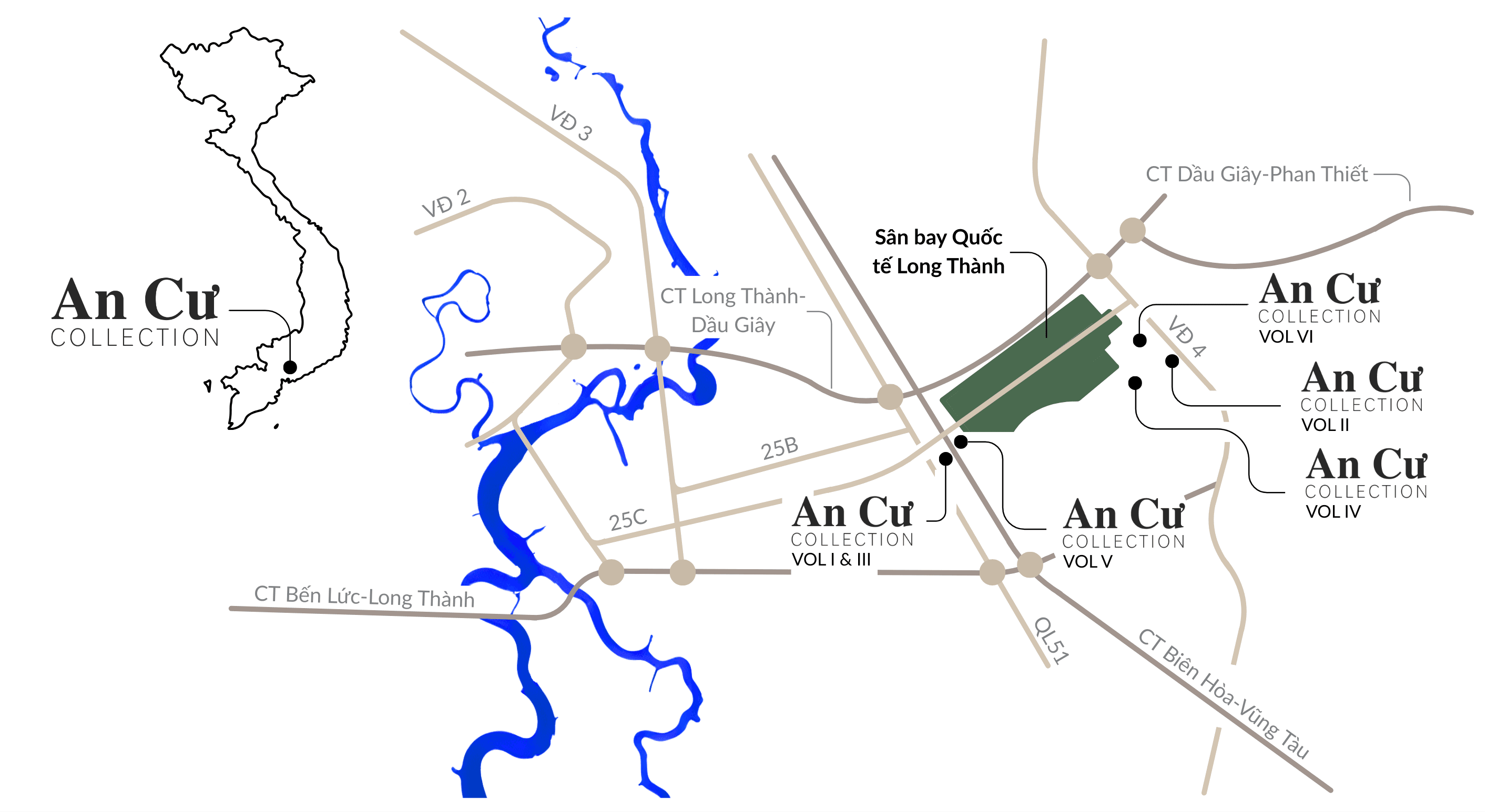 Bản đồ vị trí dự án quy hoạch gần Sân bay Quốc tế Long Thành - An Cư Collection