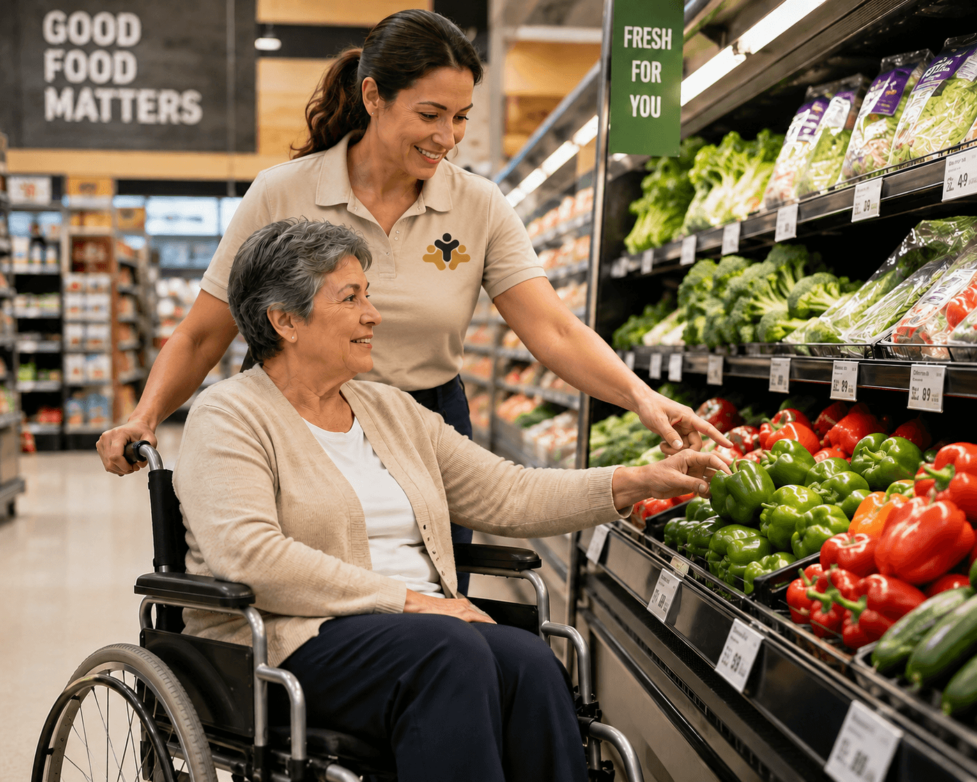 An older adult enjoying a relaxed conversation in a bright home setting
