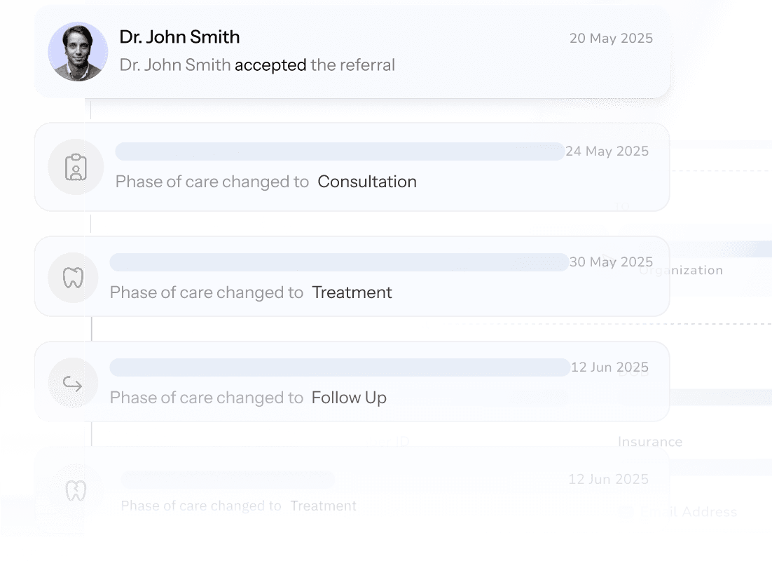 Referral confirmation showing patient accepted by specialist and scheduled for consultation