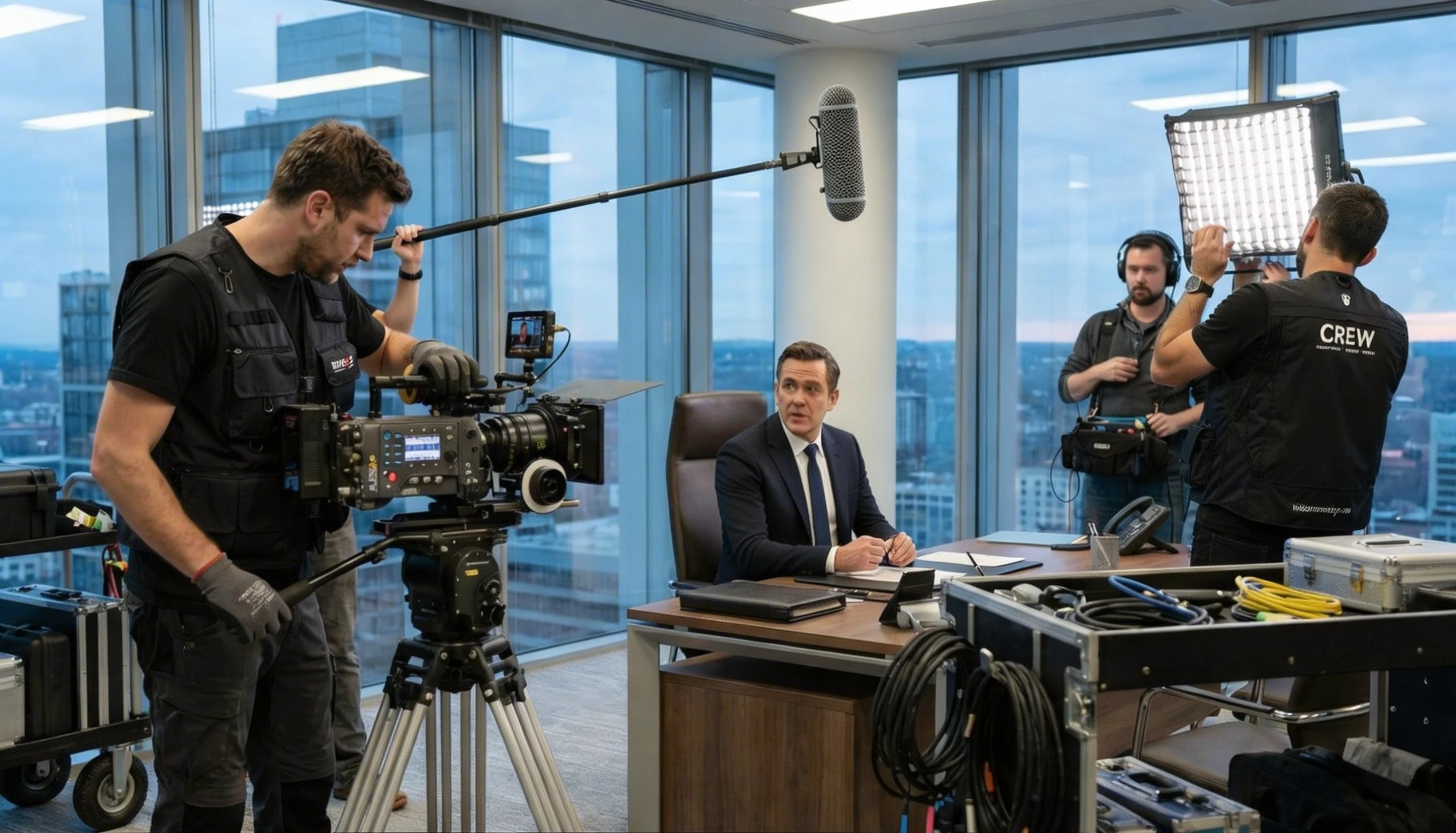 Professional corporate video shoot setup