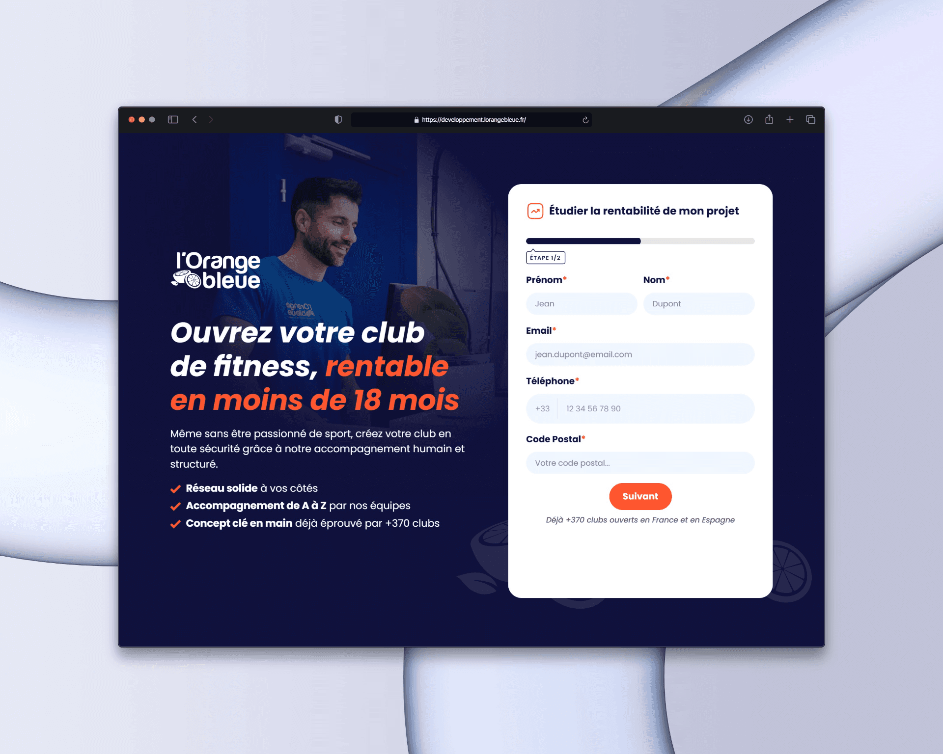 landing page framer l'orange bleue