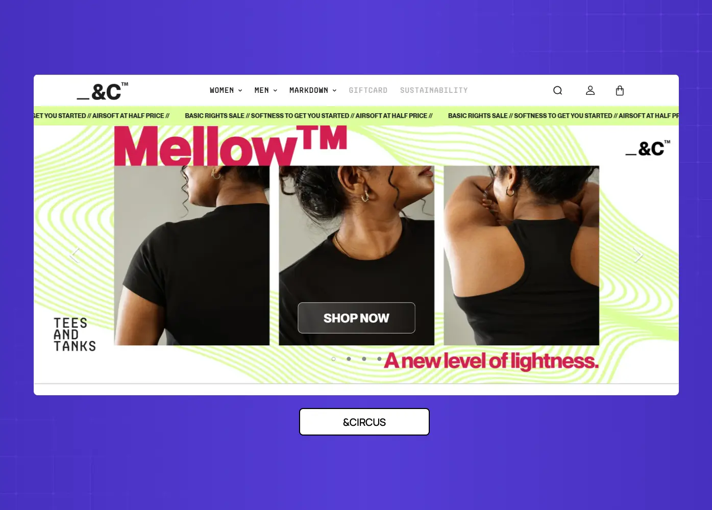 E-commerce homepage design displaying a fashion product campaign with promotional banners, product imagery, and shopping-focused navigation elements.