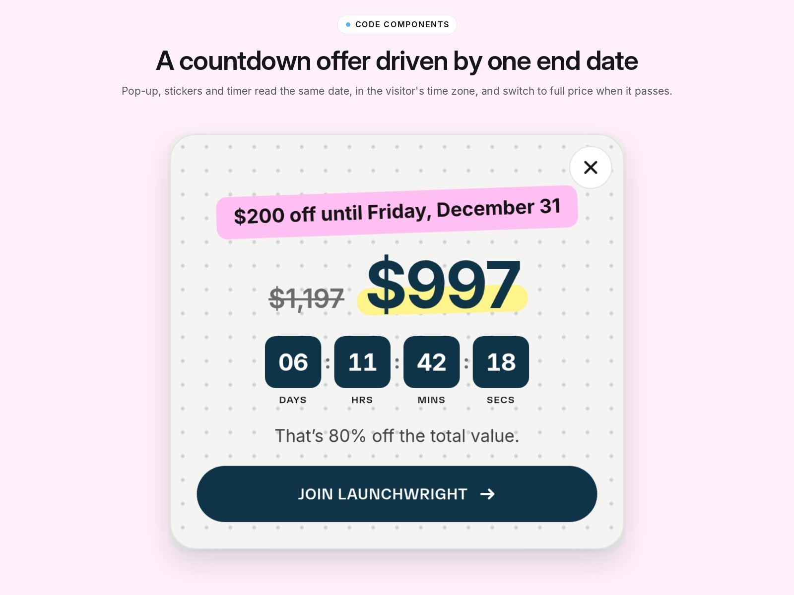 Offer pop-up with a countdown to the end date and the discounted price