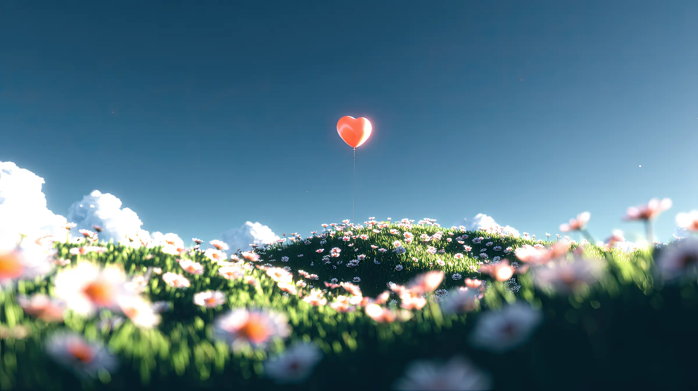 A ballon rising in a field of flowers