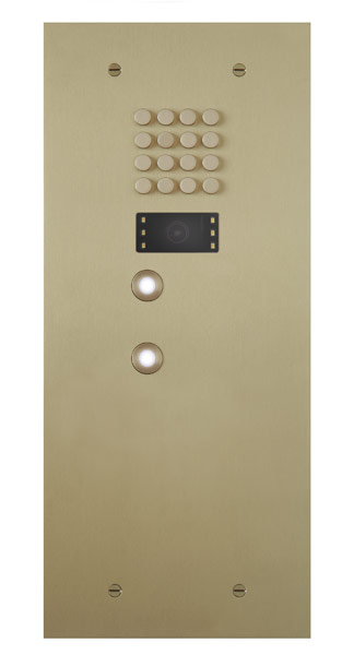 Black smart home device with screen showing time and temp