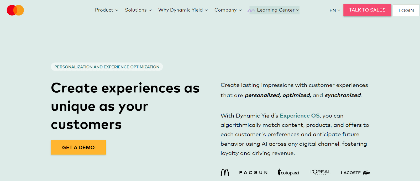 Dynamic Yield Homepage