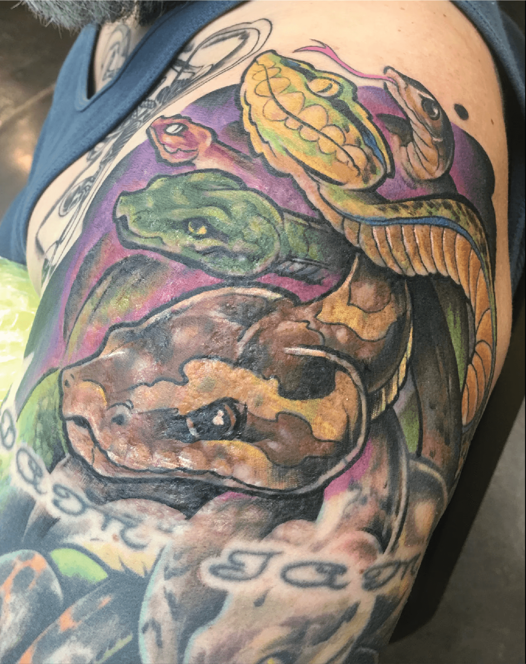 After cover-up showing vibrant, detailed tattoo artwork