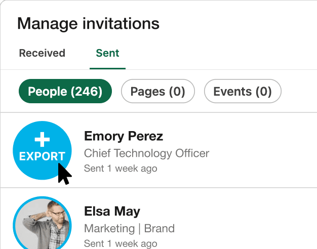 Screenshot of exporting a lead from pending invitations on linkedin