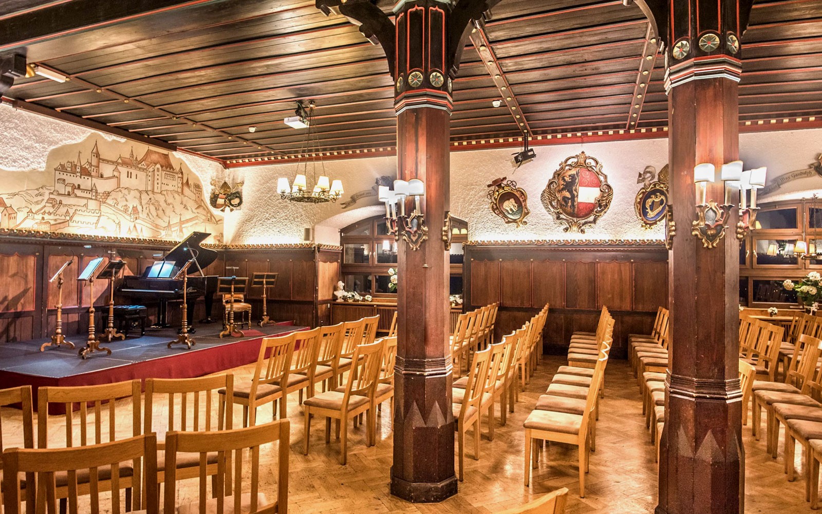 Concert hall setup at Fortress Hohensalzburg for Best of Mozart performance.