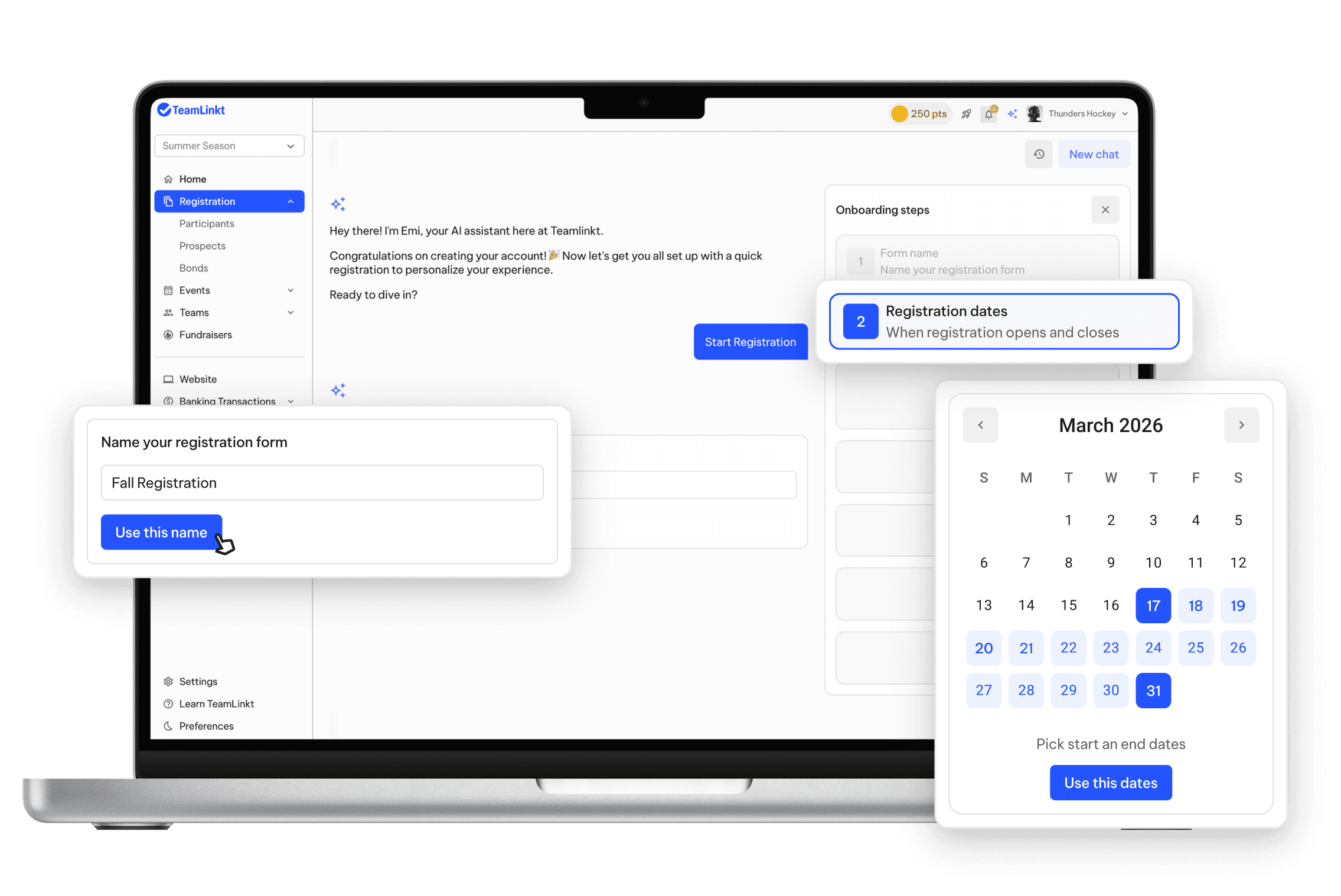 TeamLinkt's AI Hockey Registration Form and Software