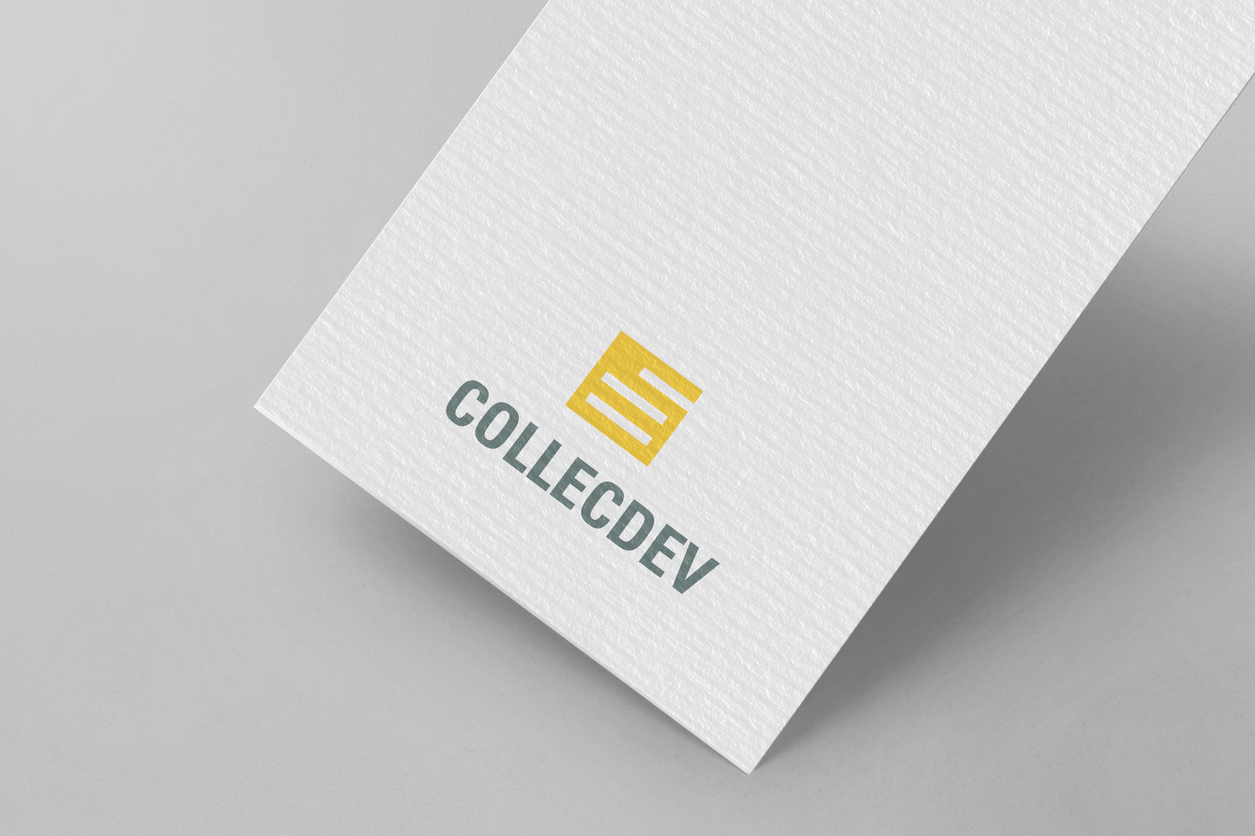 The company's logo cenetered on white paper on a grey background.