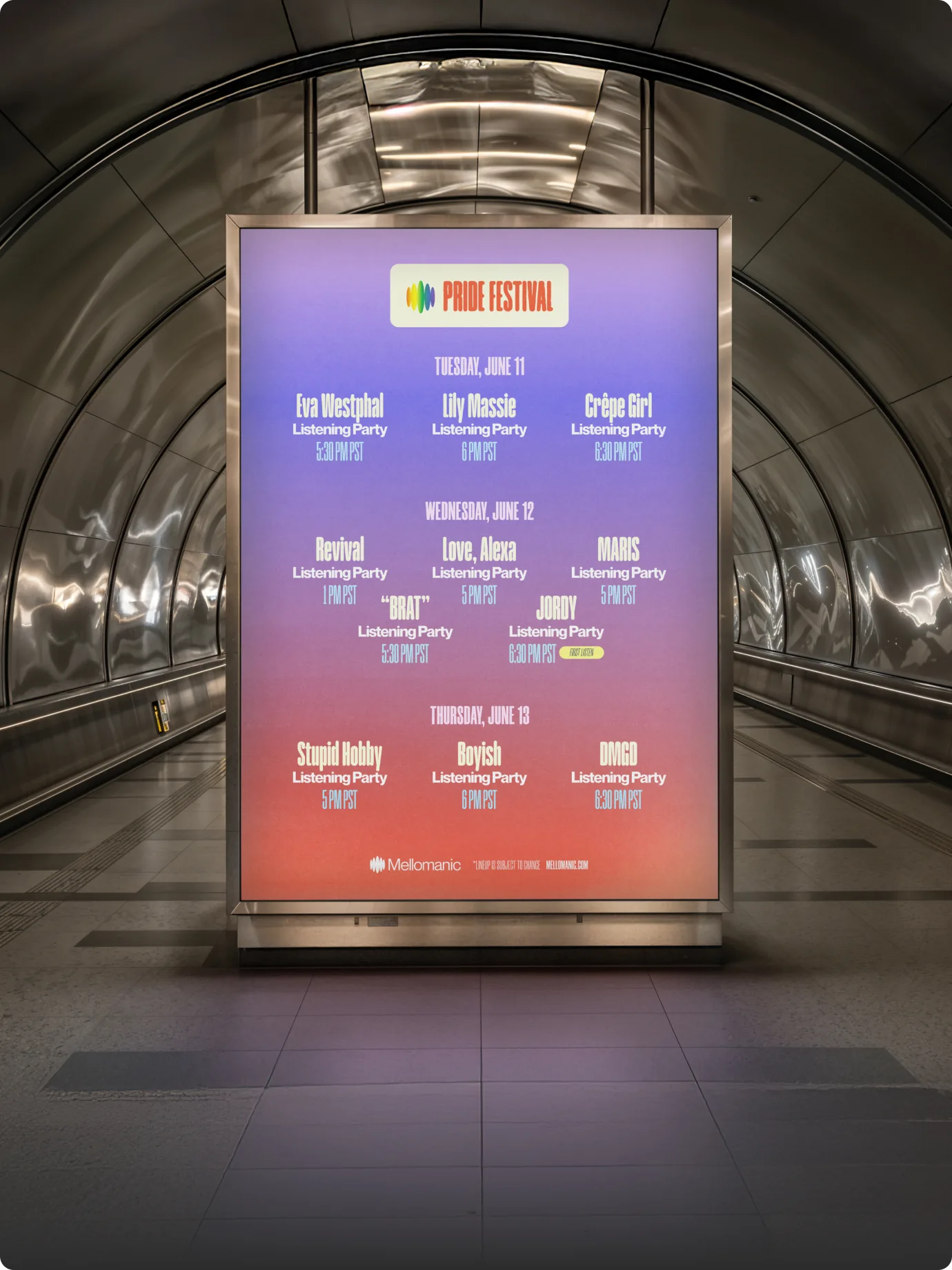 Mellomanic — Digital billboard with Pride festival graphics — Event promotion design
