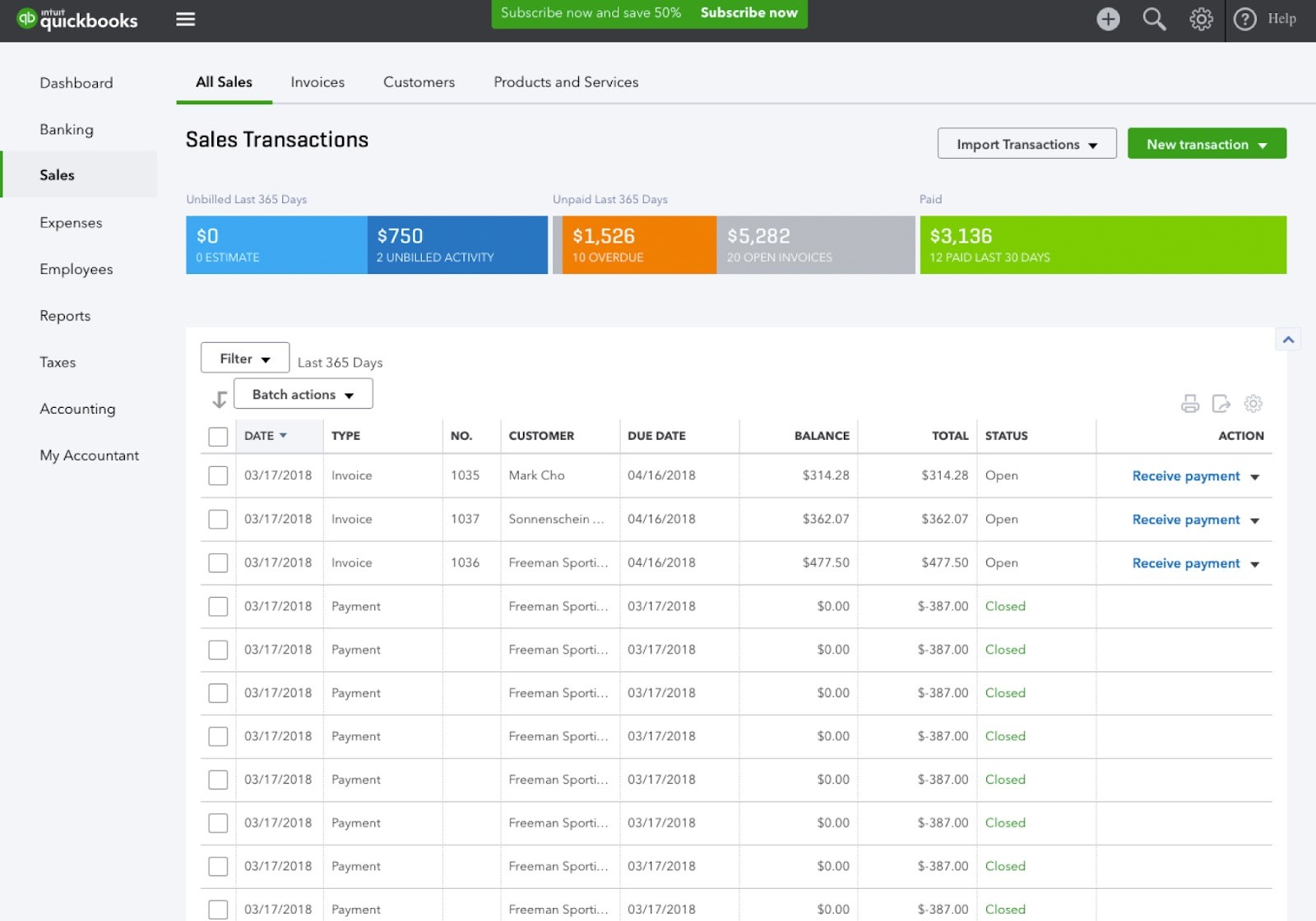 Screenshot of QuickBooks