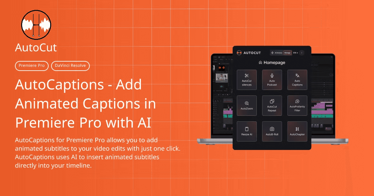Adobe Premiere Pro AI plugin/extension AutoCut’s AutoCaptions feature.