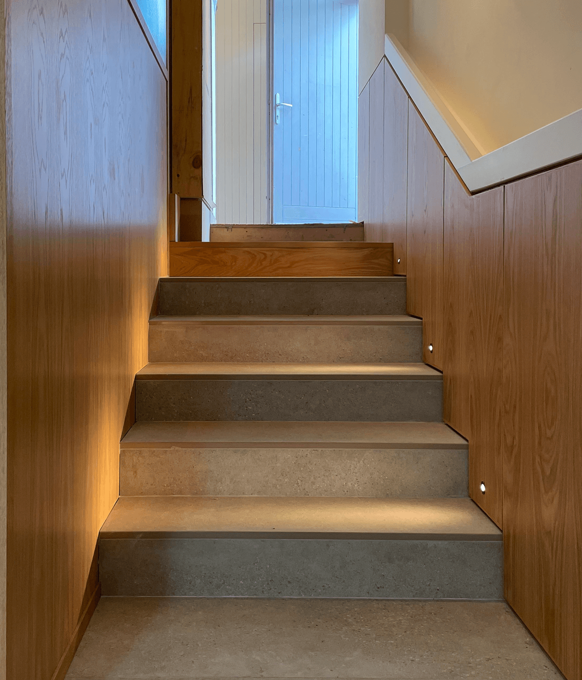 Stone Street Interior Staircase with Lighting