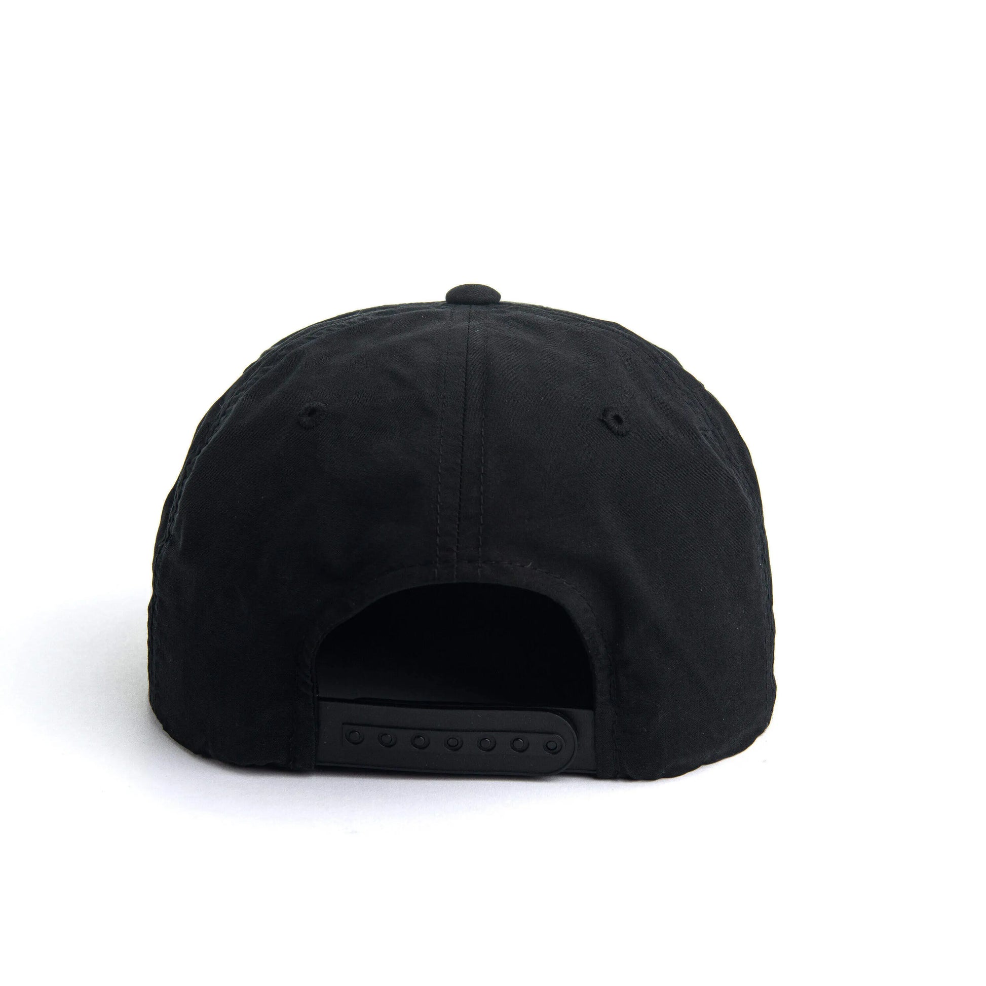 Black and white rope snapback side view