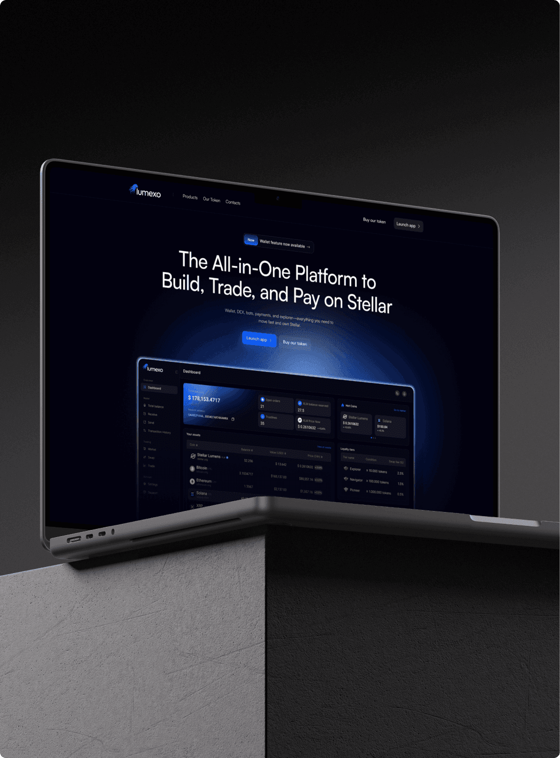 Modern laptop sitting on a cement block