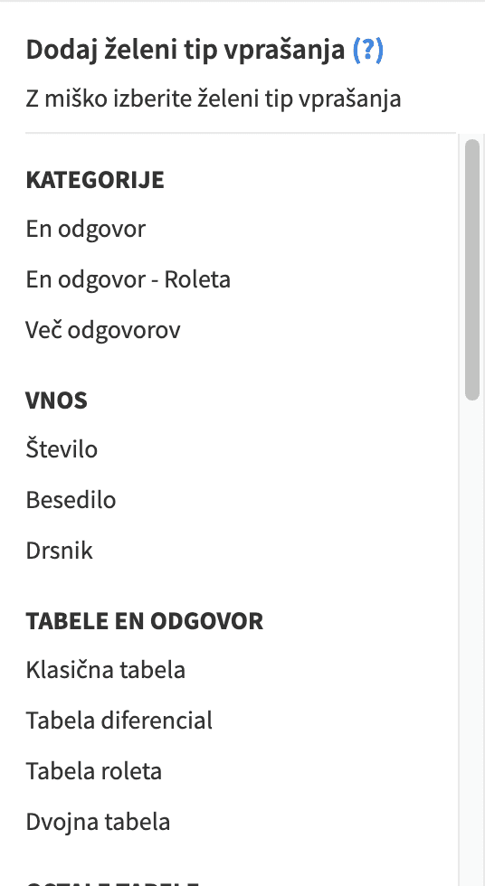 Old 1KA UI for adding questions