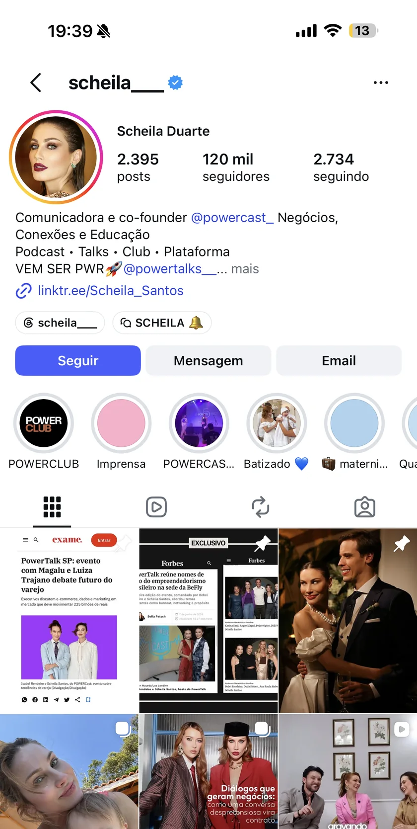 Perfil de Scheila Duarte no Instagram