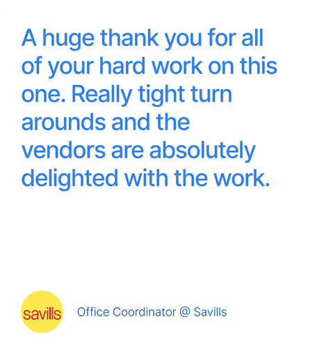 Client testimonial from Alice Hall, Office Coordinator at Savills, praising Click Media Group for tight turnarounds and vendor satisfaction with high-quality property marketing services