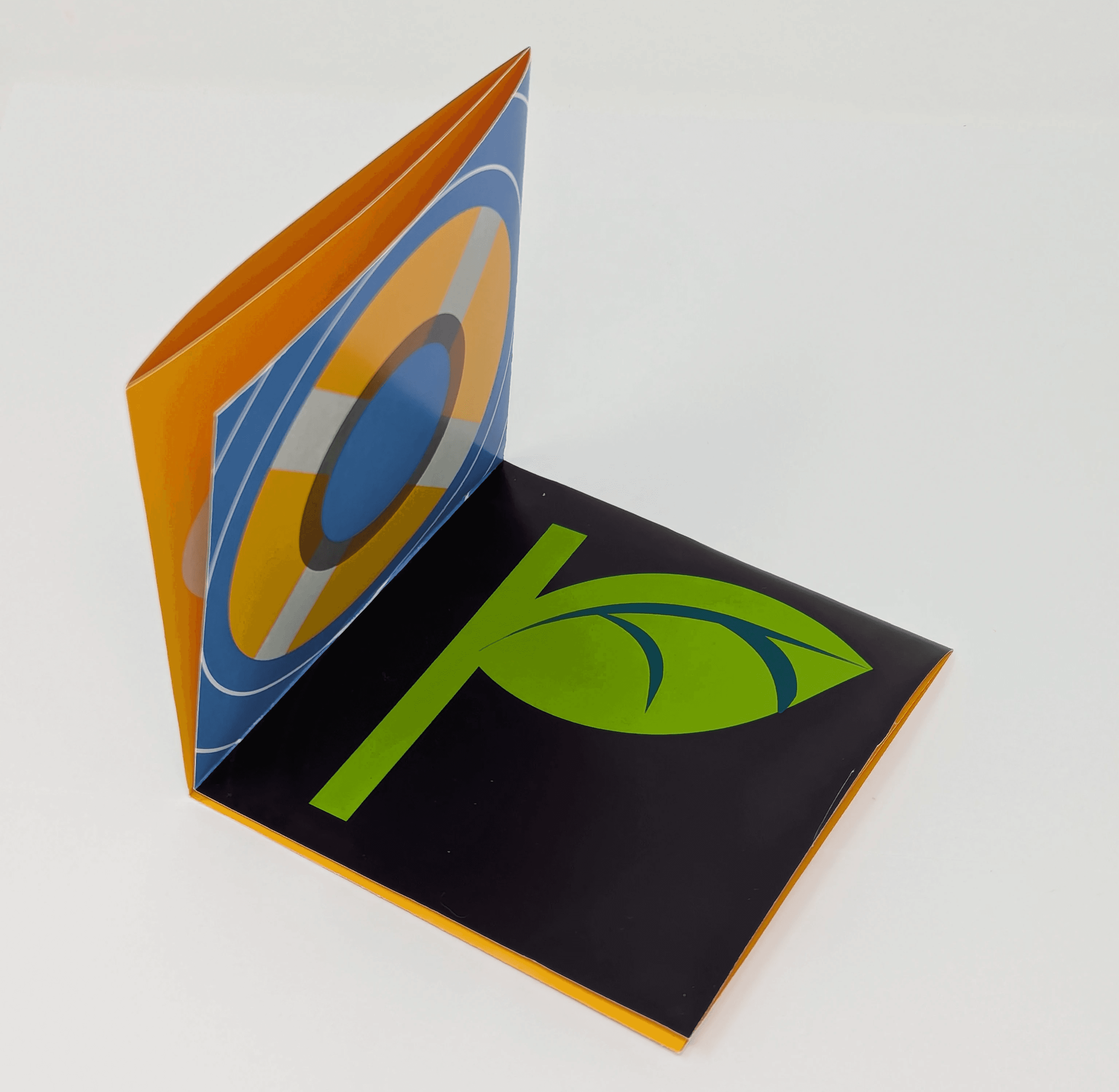 a life buoy resembling the letter "o;" a leaf and stem resembling the letter "p."