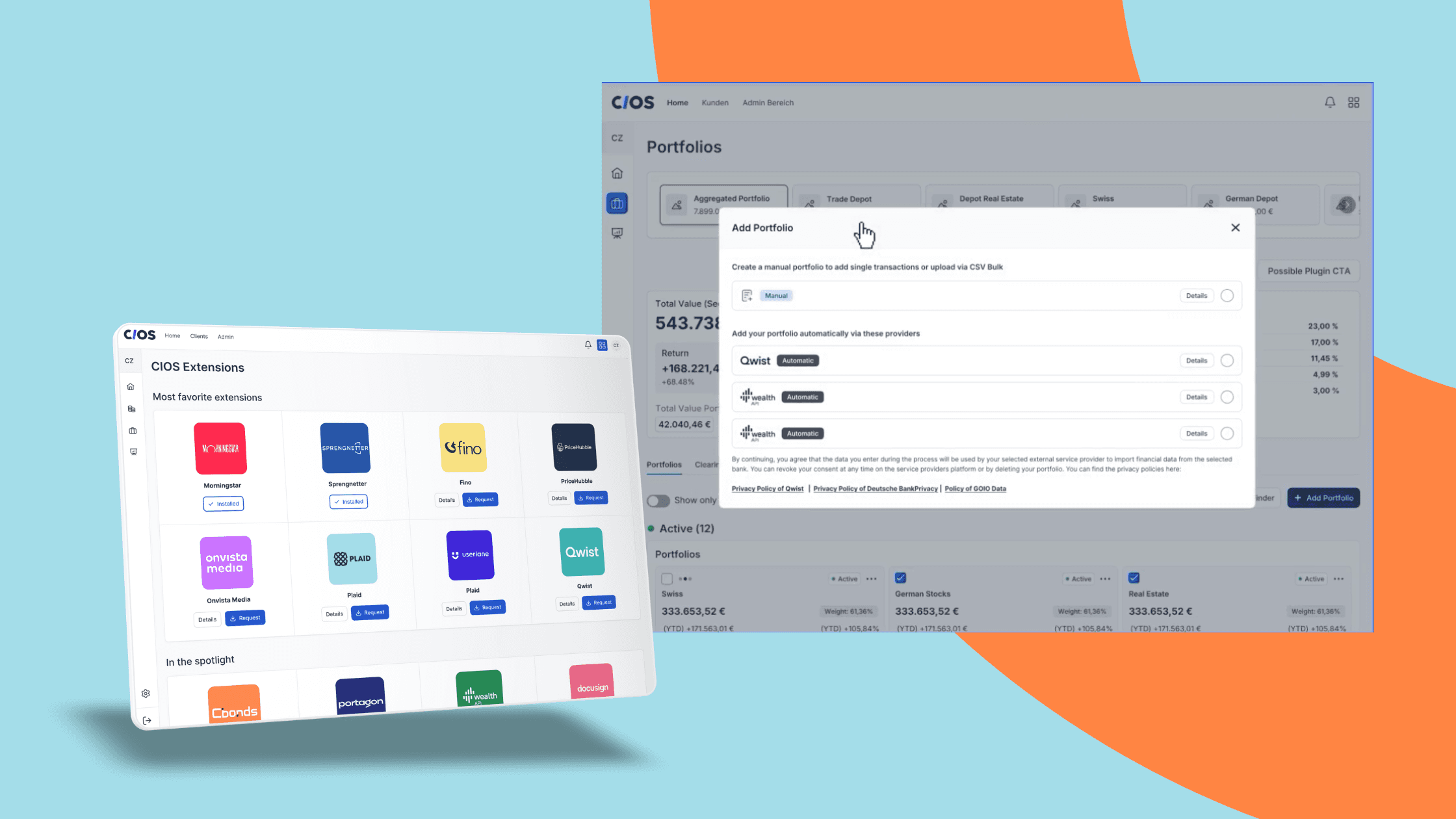 CIOS Software aggregiert externe Konten und Depots über AISP Integrationen für eine 360 Grad Vermögensübersicht