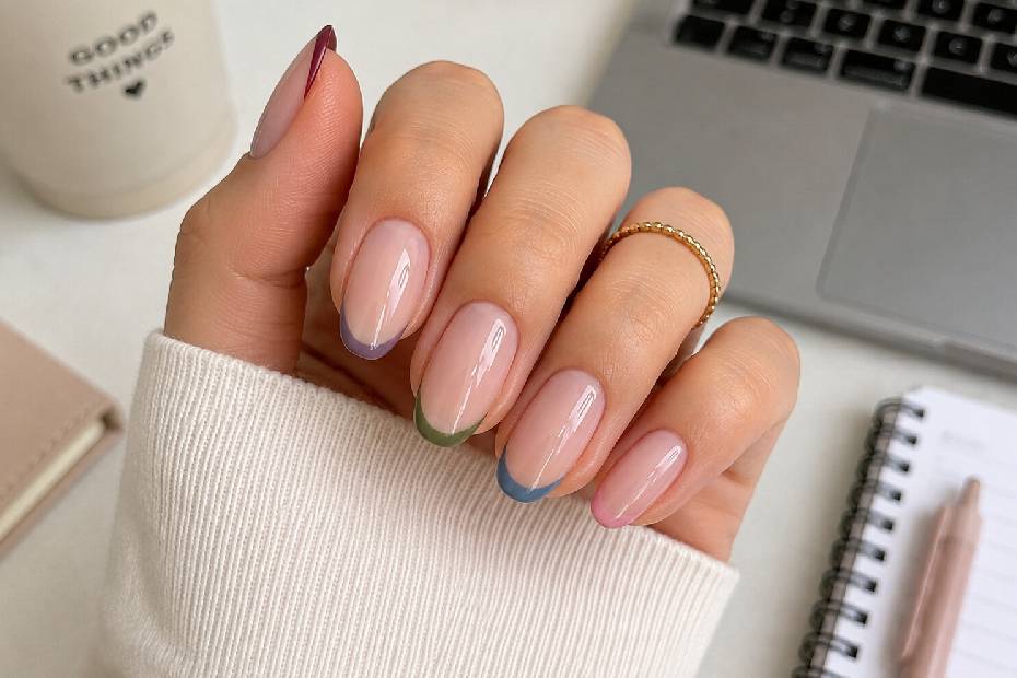 Manicure minimalista de una estudiante durante sus clases Nailu