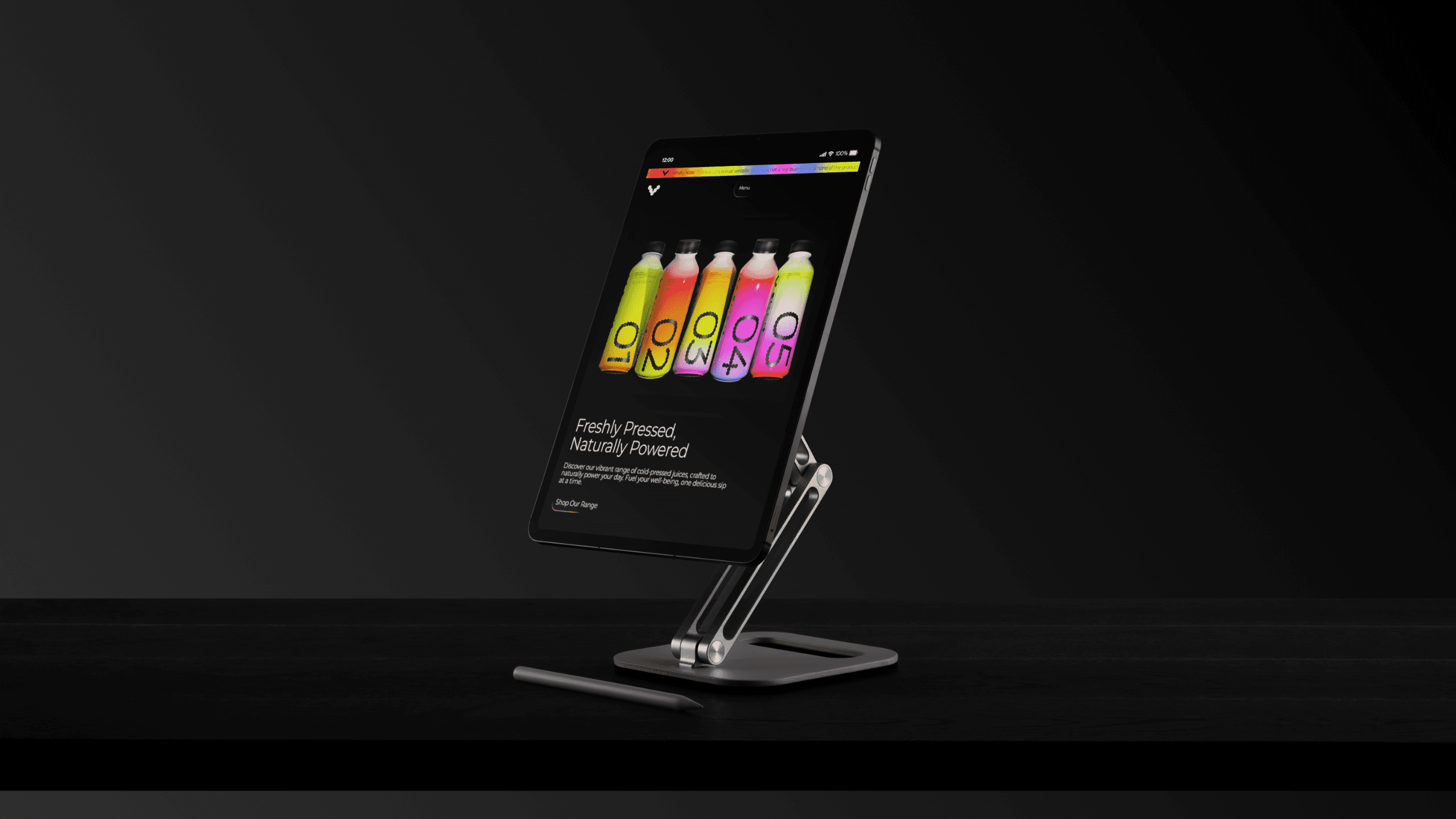 A mockup showing the home page of the Vitame website design on an iPad screen.