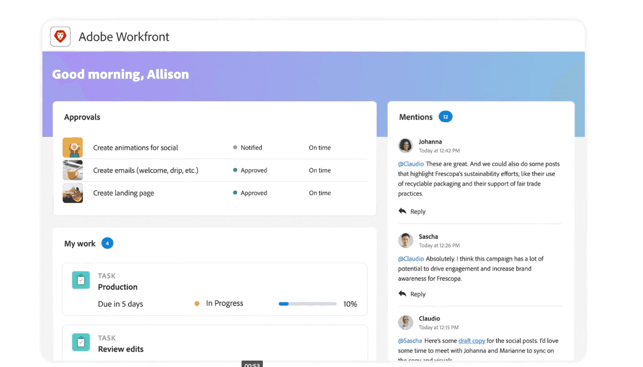 Adobe Workfront interface for project management