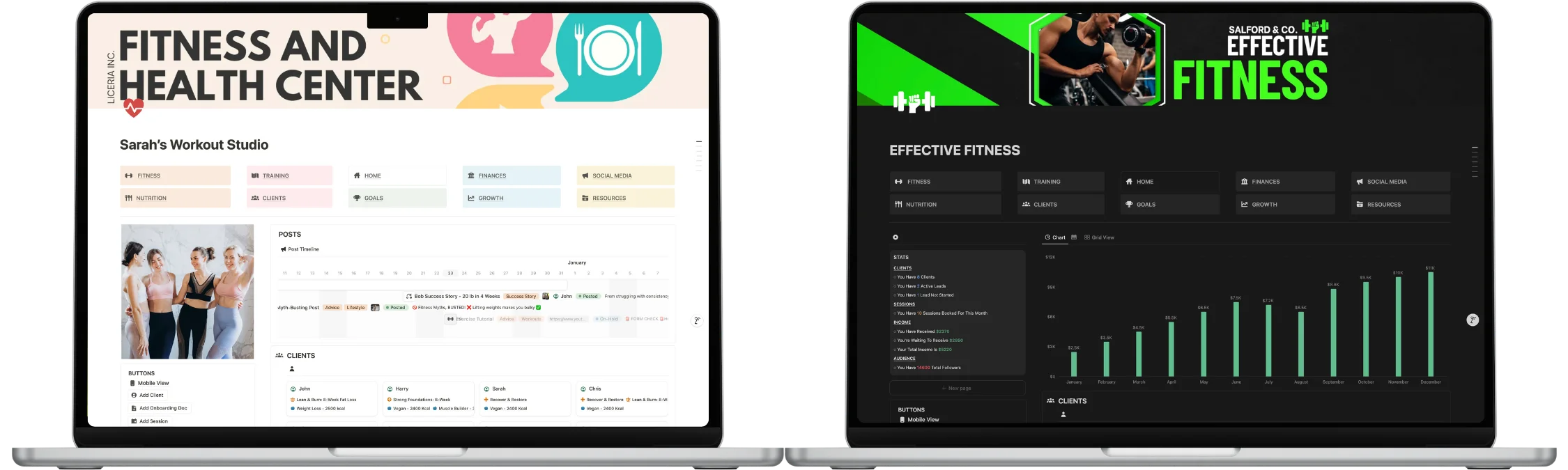 Notion for personal trainer template