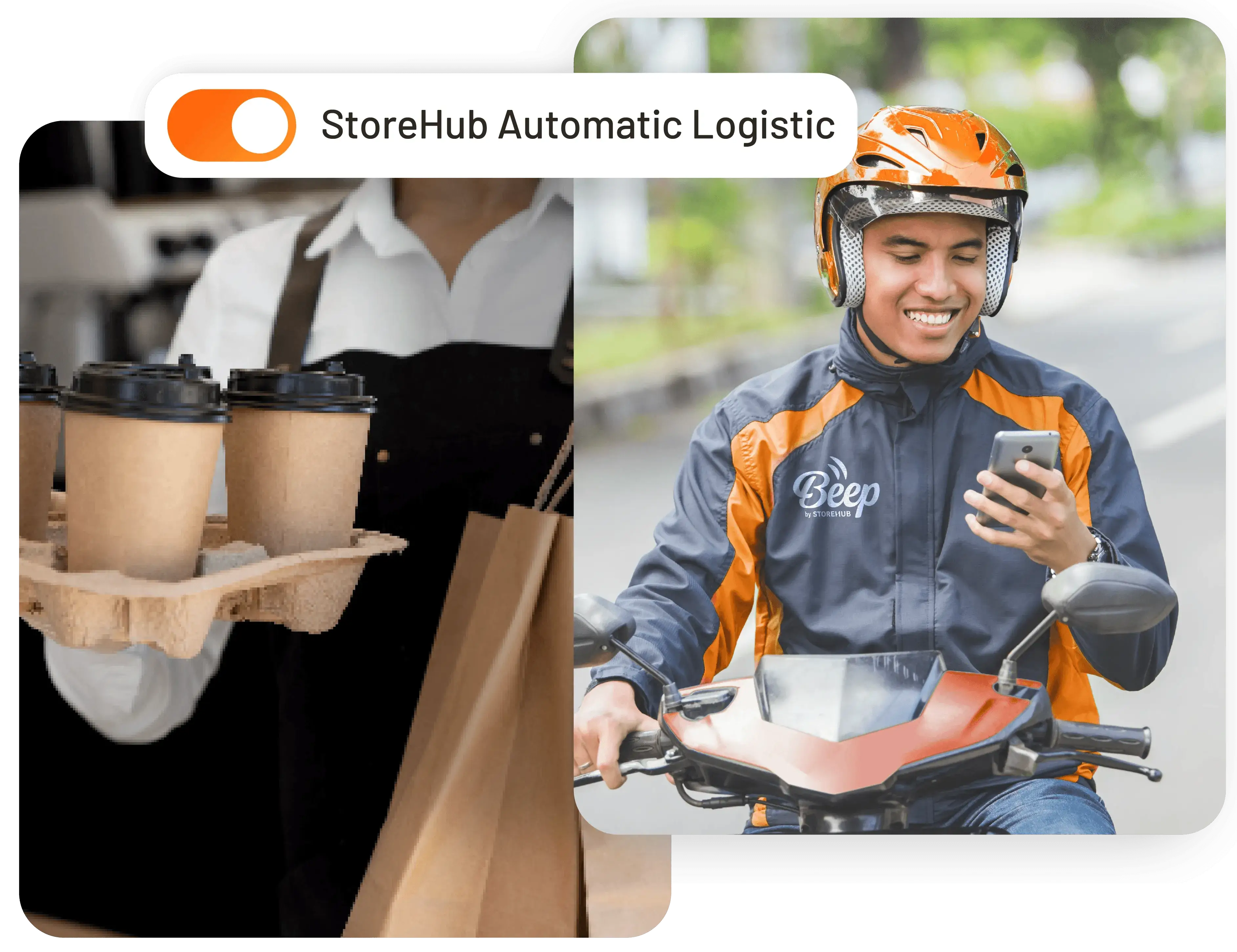 Philippine food delivery rider using Beep by StoreHub for automatic delivery fulfilment and logistics management.