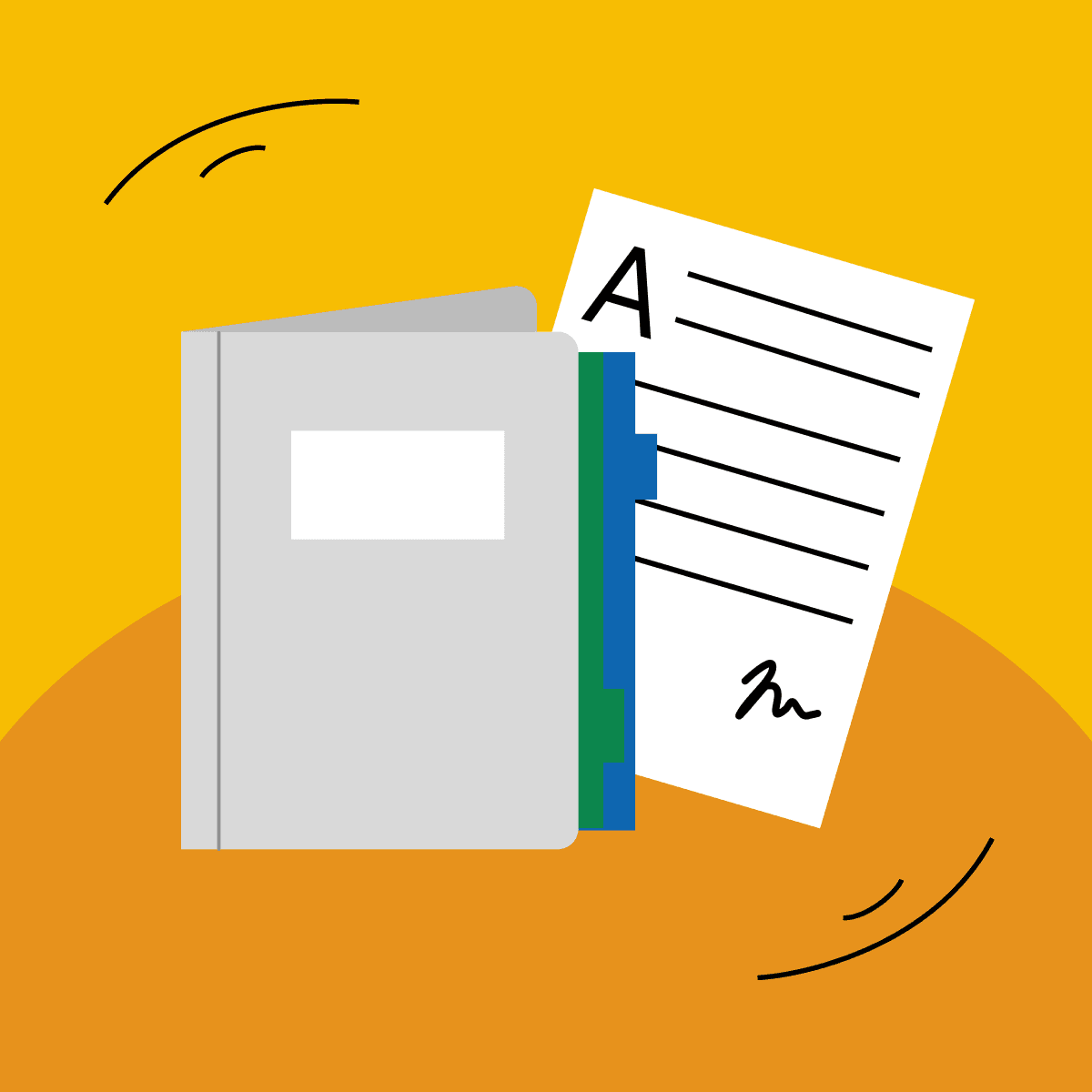 Illustration of proposal documents and files, representing a proposal discussion inquiry.