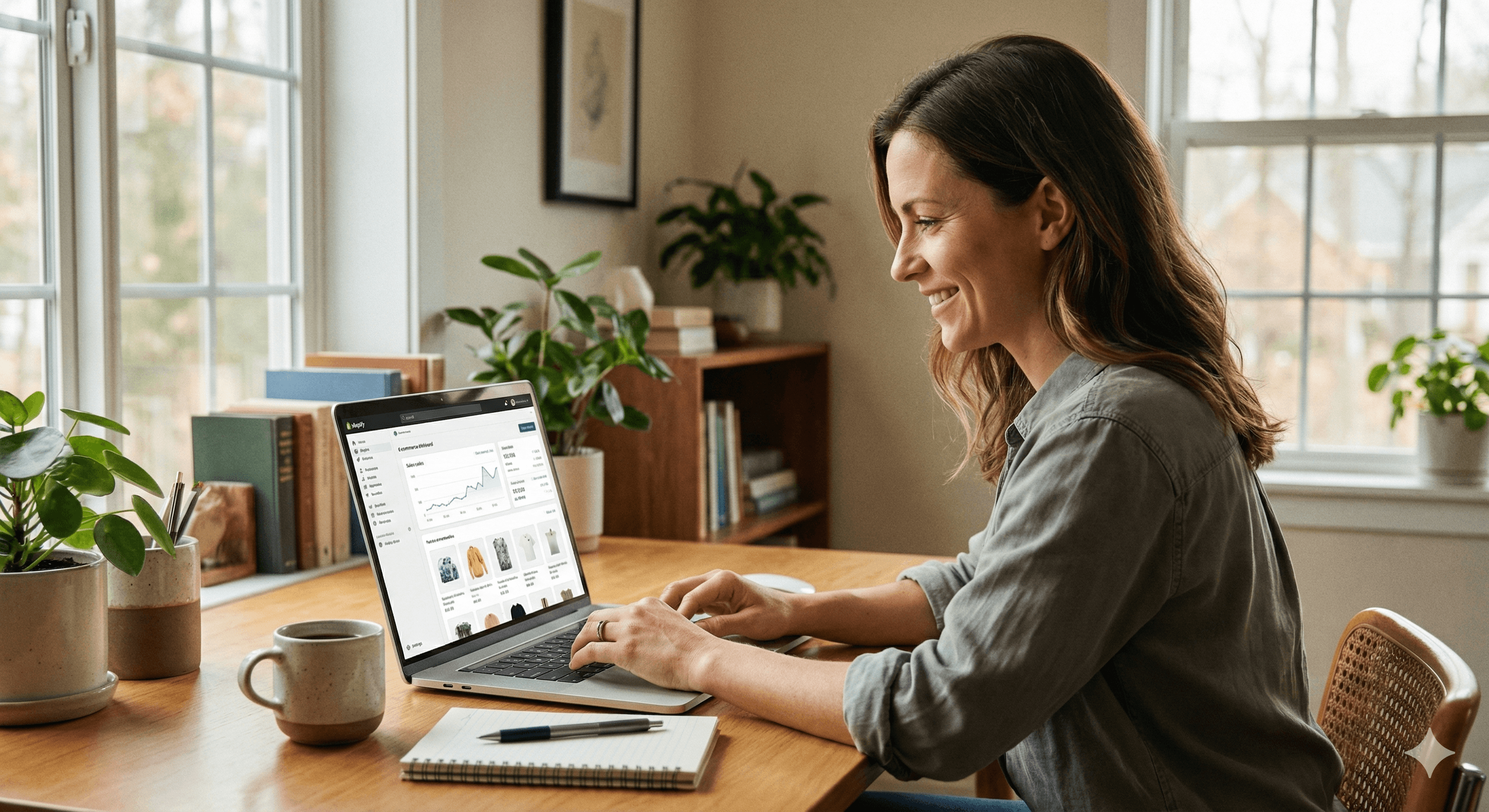 A professional business meeting with a presentation of data charts, featuring three formally dressed individuals in a modern office setting.