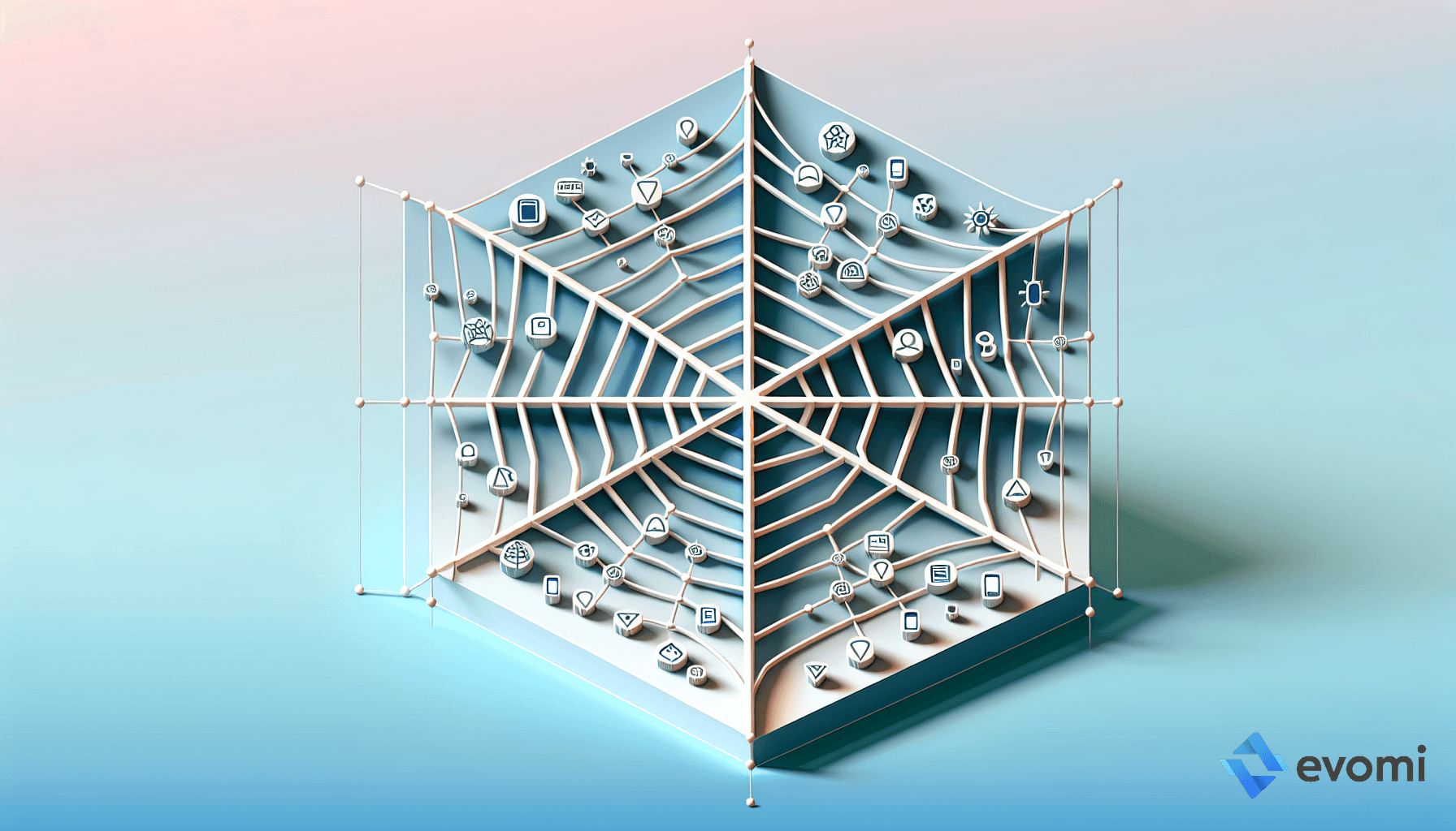 bstract geometric design featuring a cube with numerous intersecting lines and patterns on a gradient background.