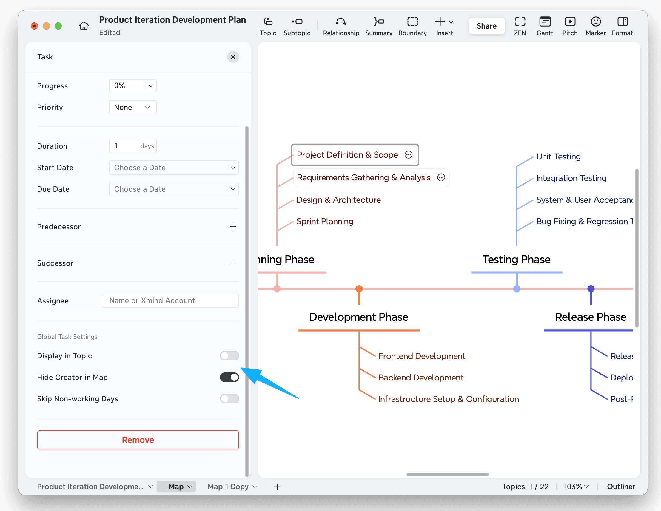 Task management interface with progress tracking