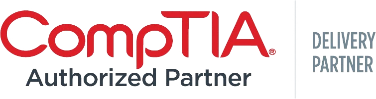 Logo eines CompTIA-zertifizierten Partners, das Qualität und Fachkompetenz in der IT-Branche symbolisiert.