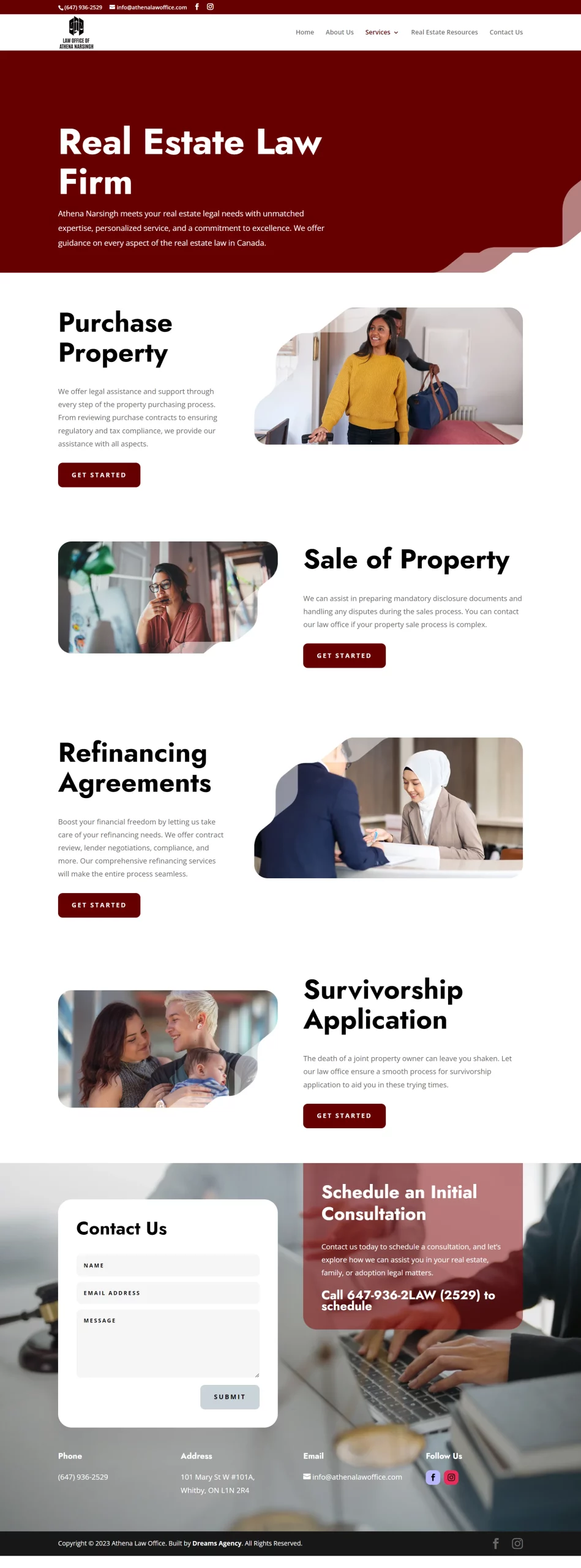realstatelaw page for athenalawoffice website developed & designed by Dreams Agency Mississauga, Ontario