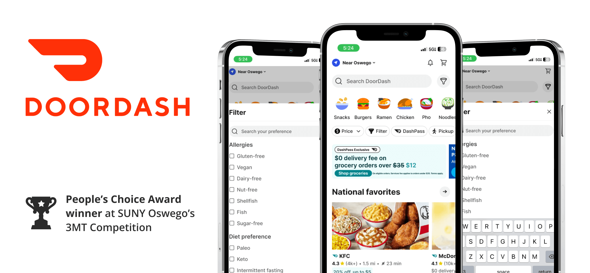 Two smartphones displaying the DoorDash app and the tagline “Enhancing Delivery Options”.