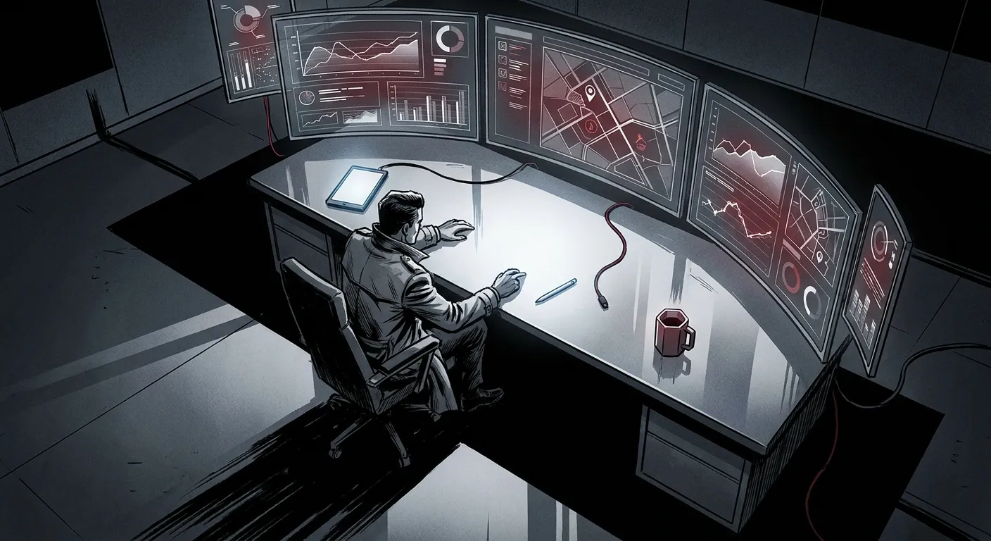 Person at desk with data screens; RockN' Socials' Digital Marketing Agency setup.