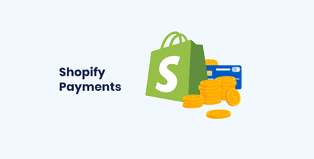 Shopify Payments logo with shopping bag, coins, and credit card