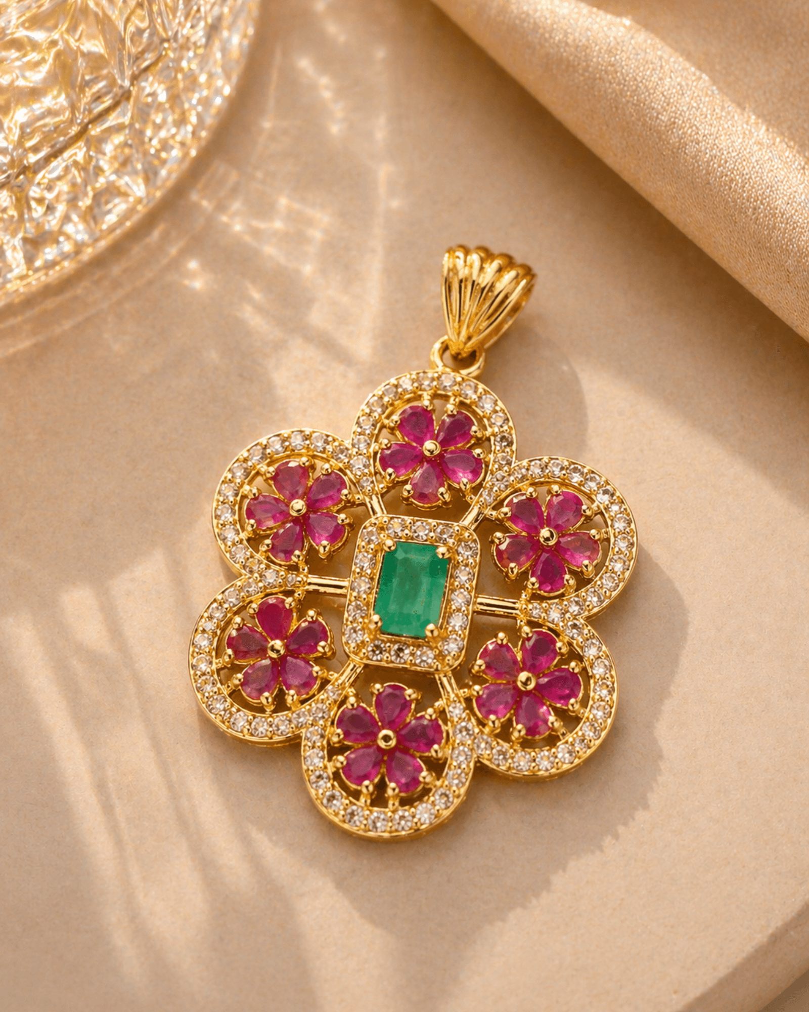 Floral hypnosis uncut diamond pendant