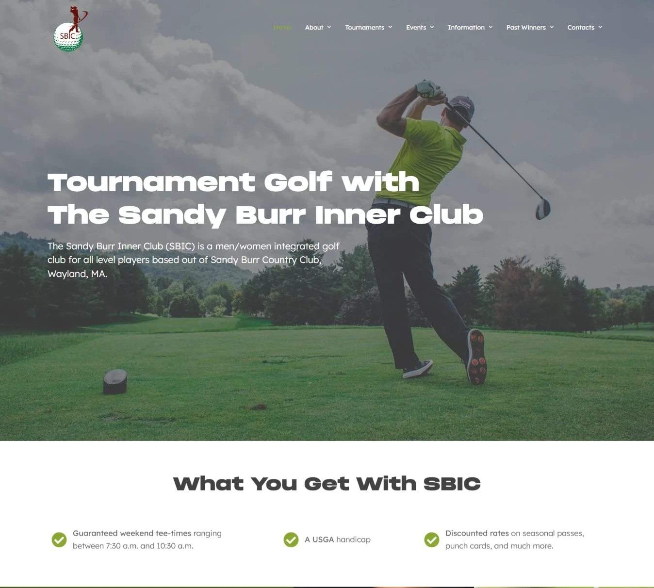 SBIC Golf website design preview – sports and golf club web design by RJP.design Web Design Agency NYC, featuring tournament schedules and member information for Sandy Burr Inner Club.
