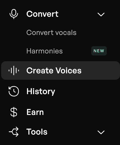 The Create Voice feature on Kits AI