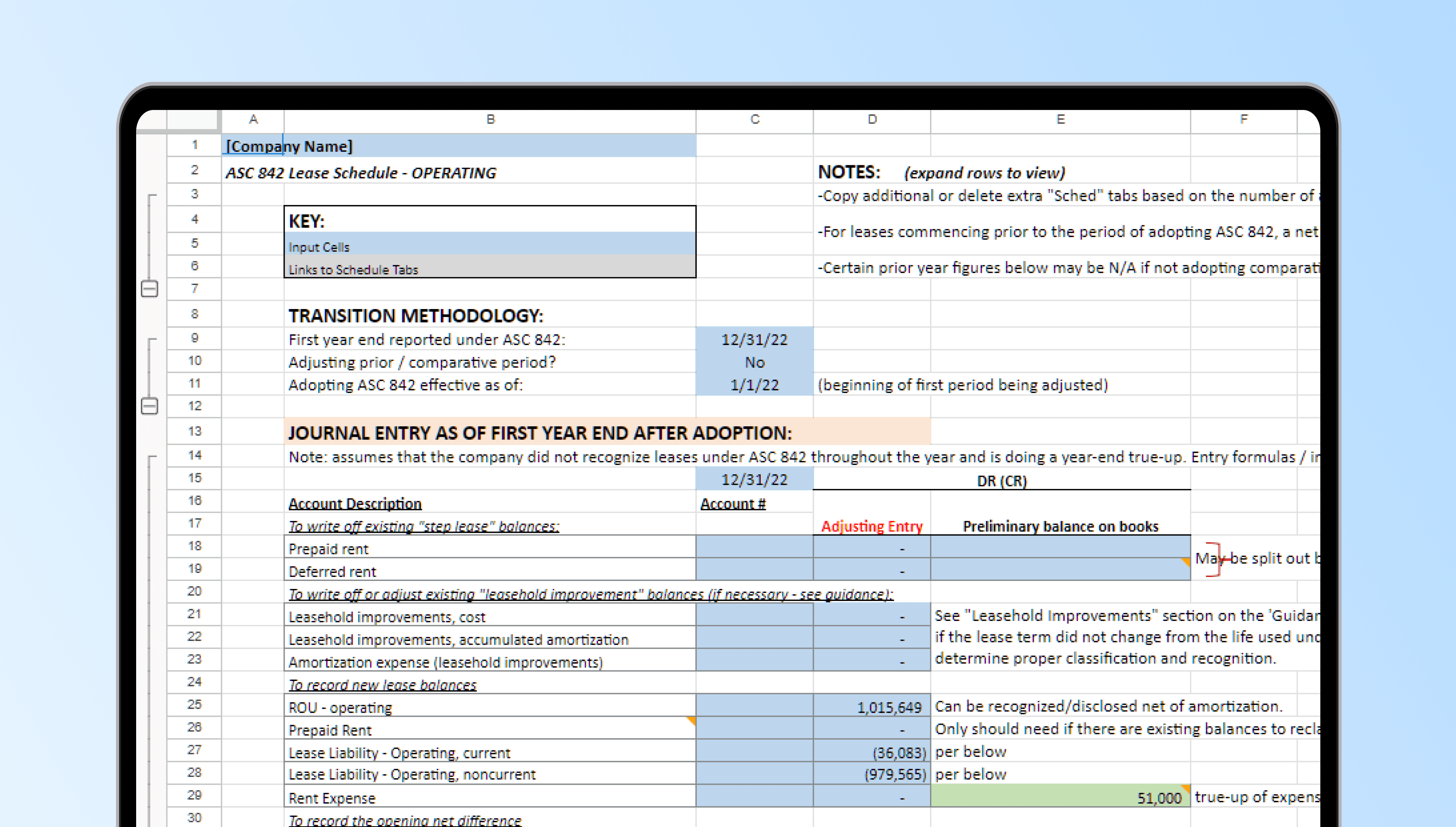 Operating lease accounitng template ASC 842 - for QuickBooks Online