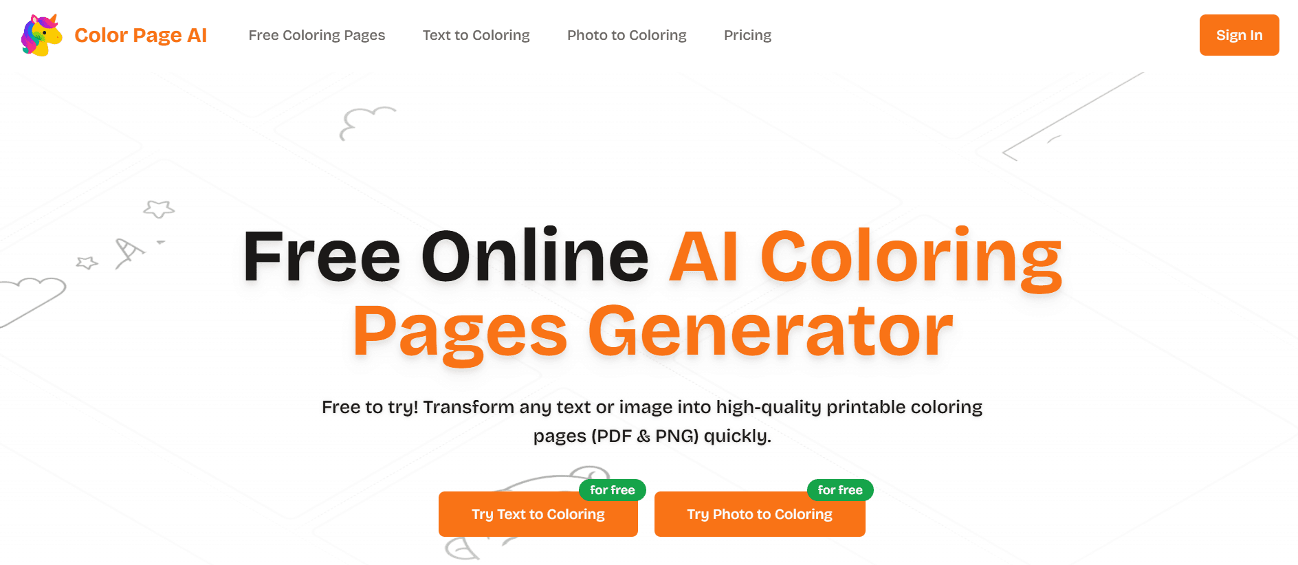 colorpageai- Free Coloring Websites for Kids