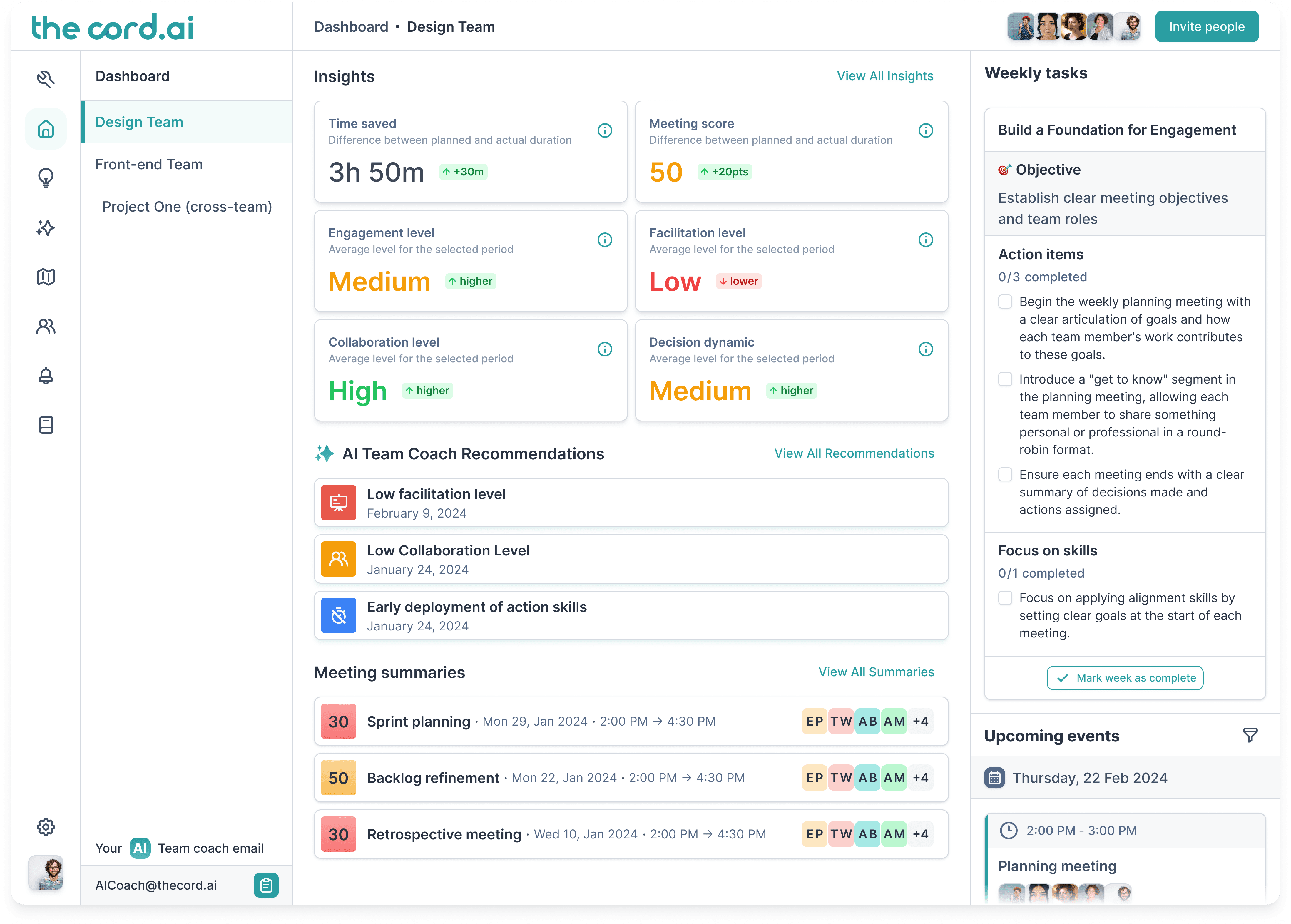 Dashboard view of theCoRD app showing actionable insights