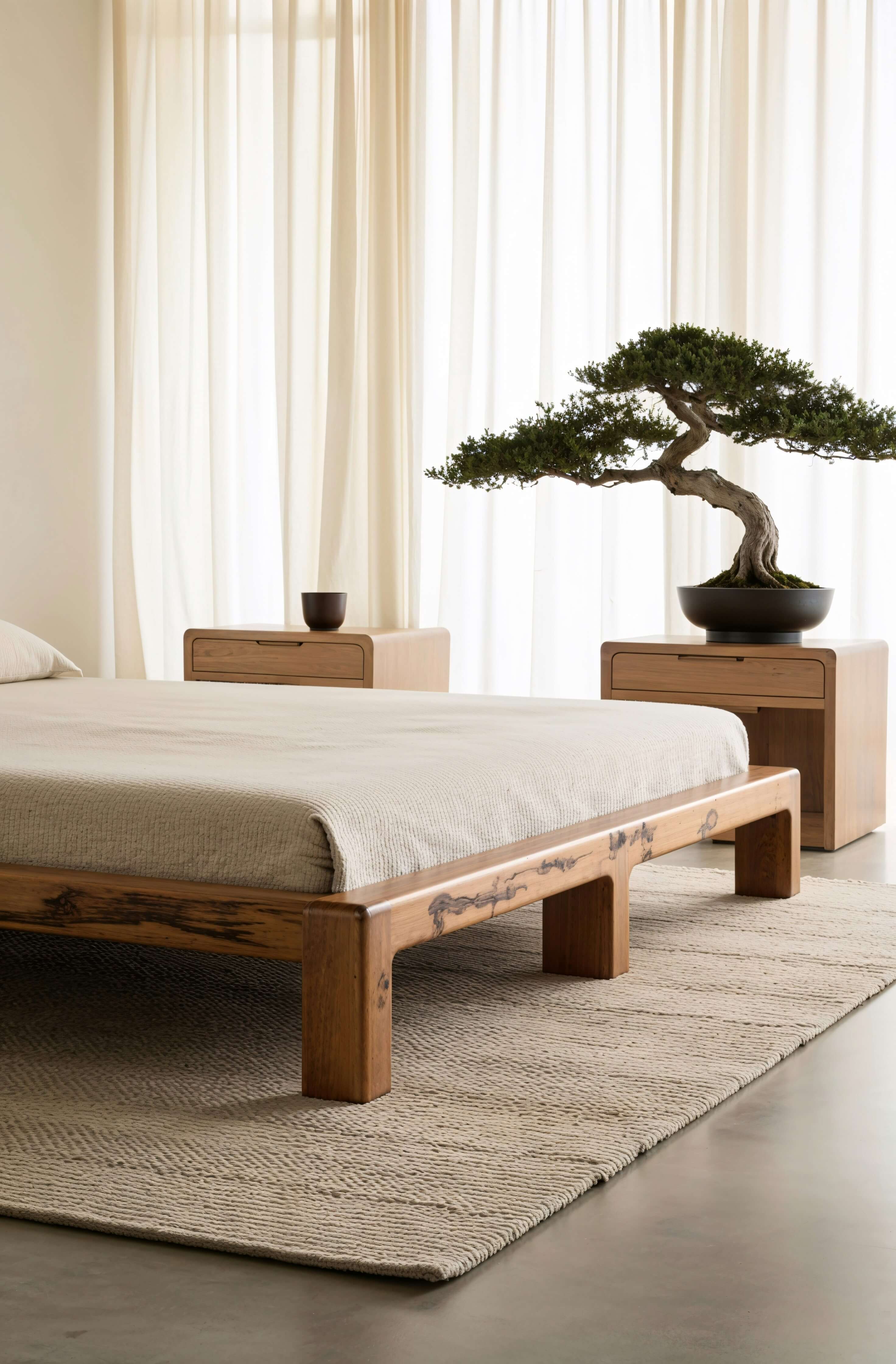Japanese bed table with a plant